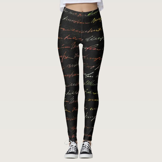 Black wool look with colorful writing  leggings (Front)