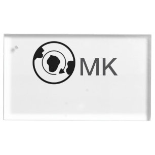 Black world globe add name monogram travel details place card holder