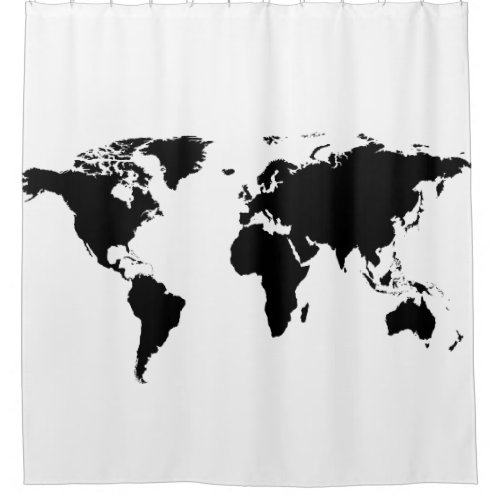 black world map on white shower curtain