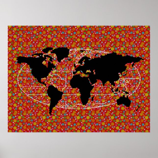 black world map polka dots poster (Front)
