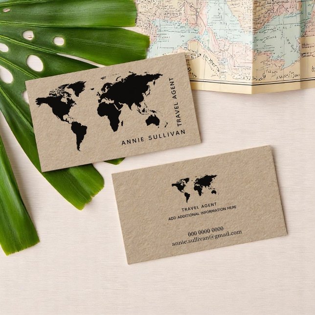 black world map travel agent (on kraft option) business card (Creator Uploaded)