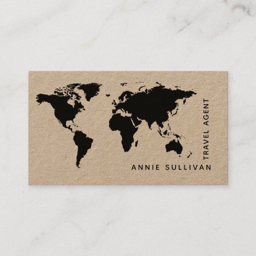 black world map travel agent on kraft option business card