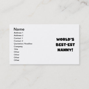 Black World's Best-est Nanny T-shirts and Gifts Business Card