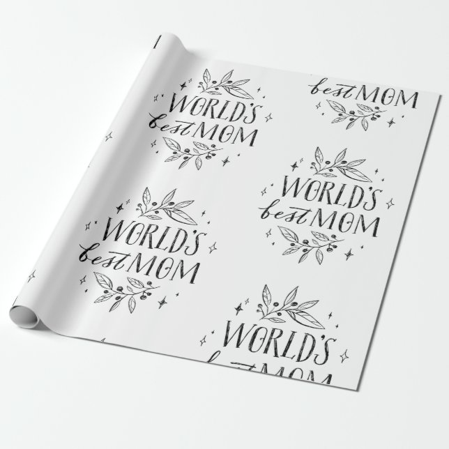 black worlds best mom mothers day wrapping paper (Unrolled)