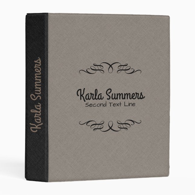 Black & Worm Gray Linen Texture Print Mini Binder (Front/Spine)