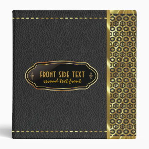 Black Worn-Out Leather Gold & Stitches Accent Binder