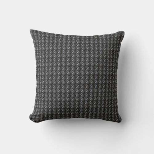 Black Woven Faux Leather Pattern Throw Pillow