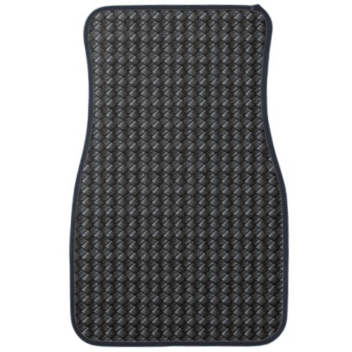 Black Woven Leather Pattern Car Floor Mat