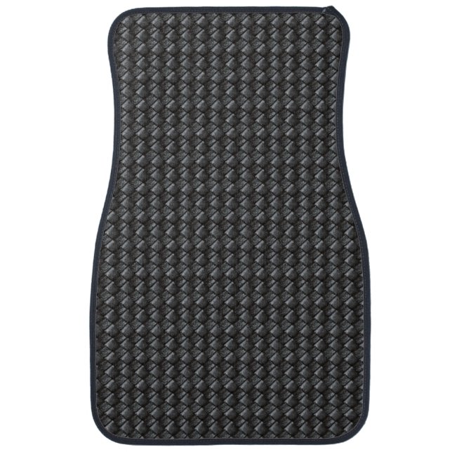 Black Woven Leather Pattern Car Floor Mat (Front)