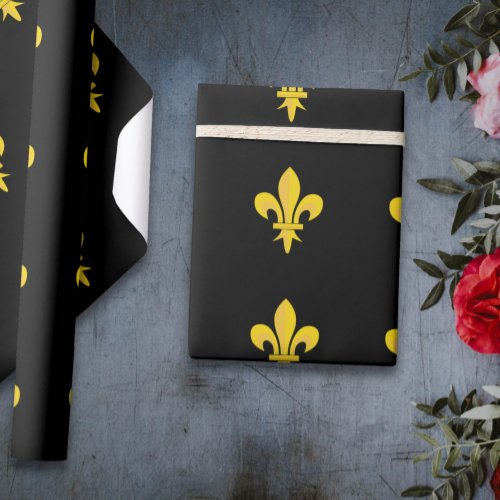 Black Wrapping Paper with gold Fleur de Lis