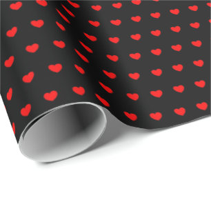 Black Wrapping Paper With Little Red Hearts