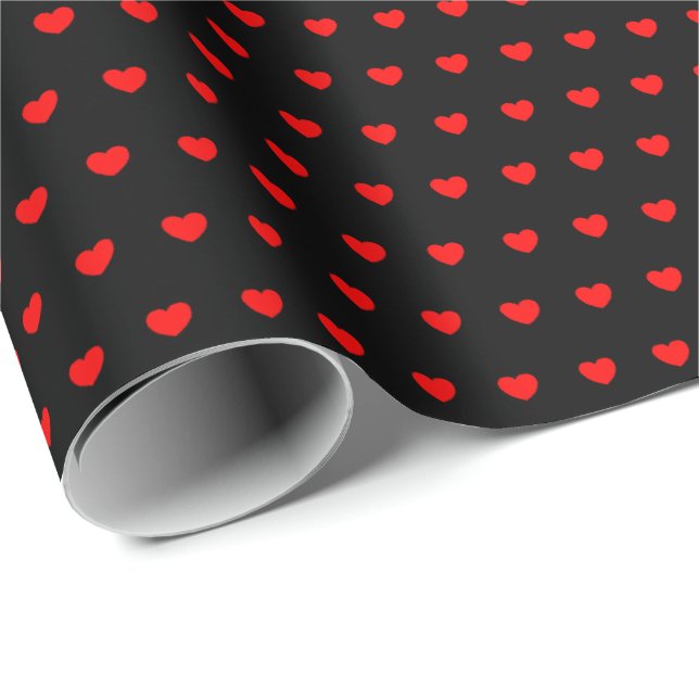 Black Wrapping Paper With Little Red Hearts (Roll Corner)