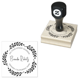 Black Wreath Border Custom Modern Typography Rubber Stamp