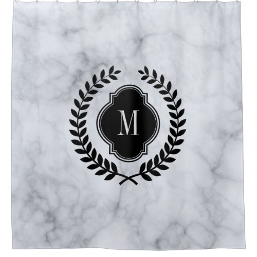 Black Wreath Crest  Gray Marble Stone Texture Shower Curtain