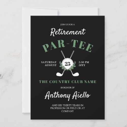 Black Wreath Golf Themed Retirement Party Invitation
