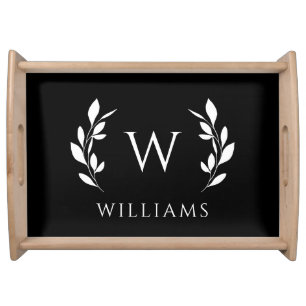 Black Wreath Initial Monogram Last Name Serving Tray