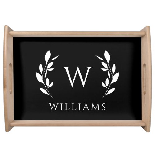 Black Wreath Initial Monogram Last Name Serving Tray