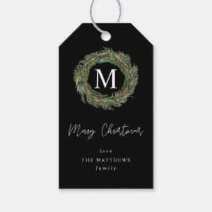 Black Wreath Monogram Gift Tags