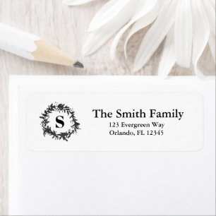 Black Wreath Painting Monogram Return Address Label
