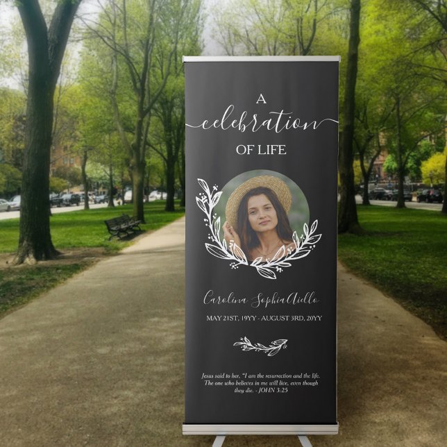 Black Wreath Photo Celebration of Life Funeral Retractable Banner (Creator Uploaded)