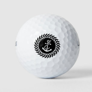 Black Wreath & White Nautical Anchor Golf Balls