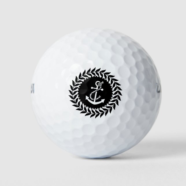 Black Wreath & White Nautical Anchor Golf Balls (Front)