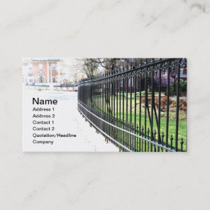 black wrought iron fence business card
