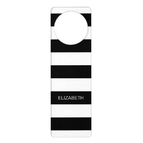 Black Wt Horizontal Preppy Stripe #3 Name Monogram Door Hanger