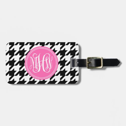 Black Wt Houndstooth Hot Pink Vine Monogram DIY BG Luggage Tag