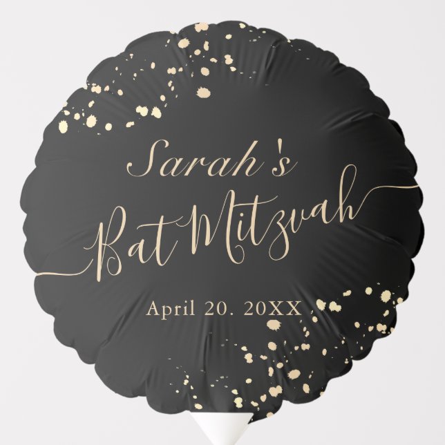 Black x Gold Splatters Bat Mitzvah Balloon (Front)