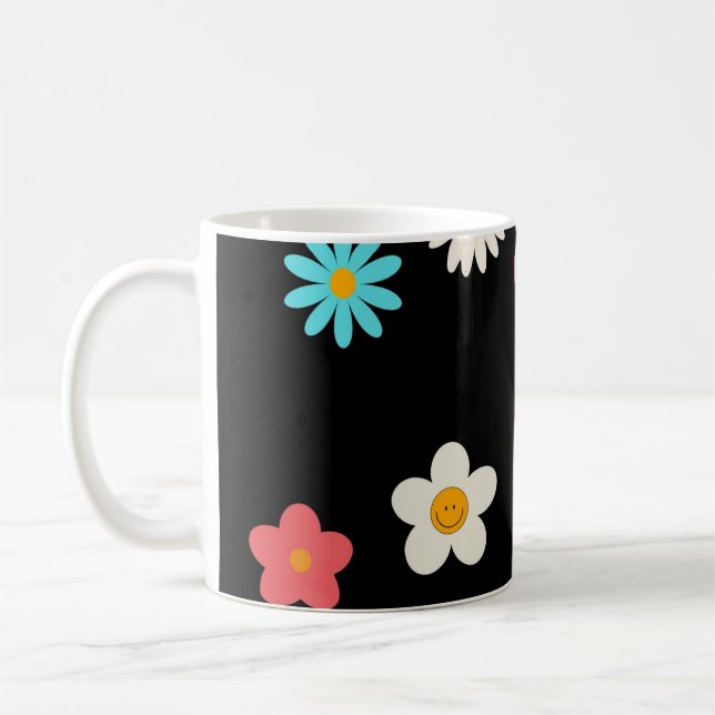 Black Y2K Wildflower Bold Retro Spring Kitchen  Coffee Mug (Left)