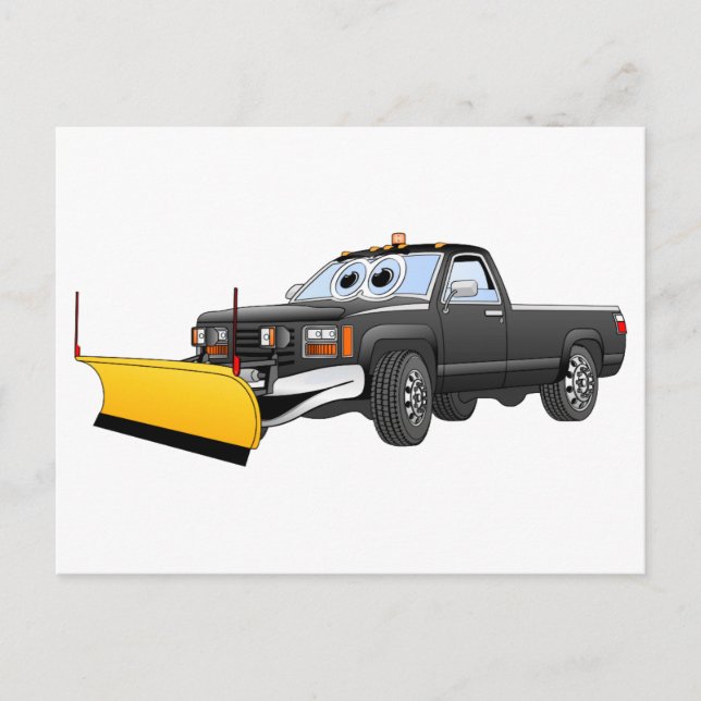 Black Y Pick Up Truck Snow Plow Cartoon Postcard (Front)