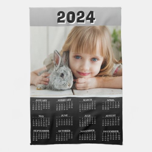 Black Year 2024 Custom Photo Calendar  Kitchen Towel