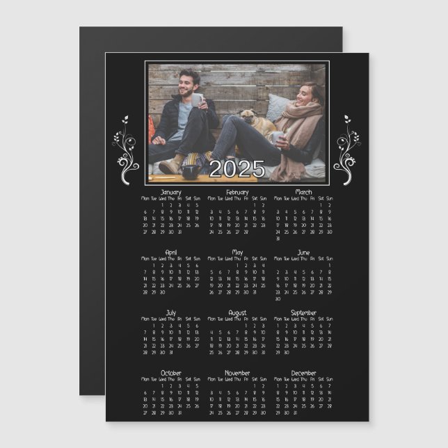 Black Year 2025 Photo Calendar with Foliage  (Front/Back)