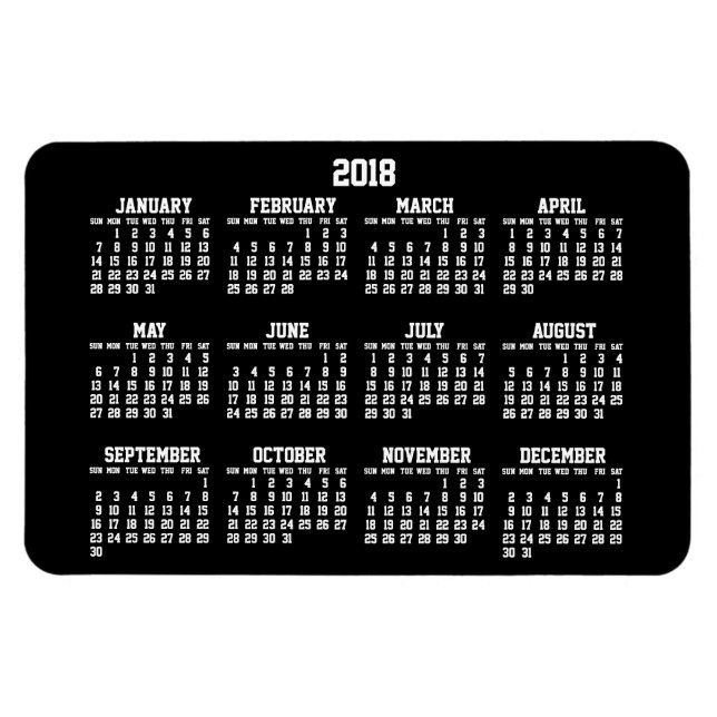 Black Yearly Calendar 2018 Large Flexible Magnets (Horizontal)