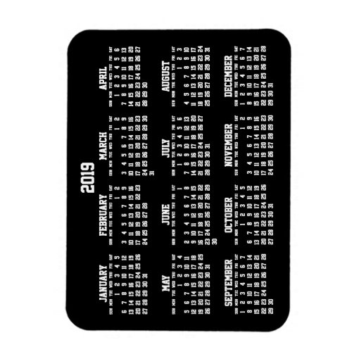 Black Yearly Calendar 2019 Small Flexible Magnets | Zazzle
