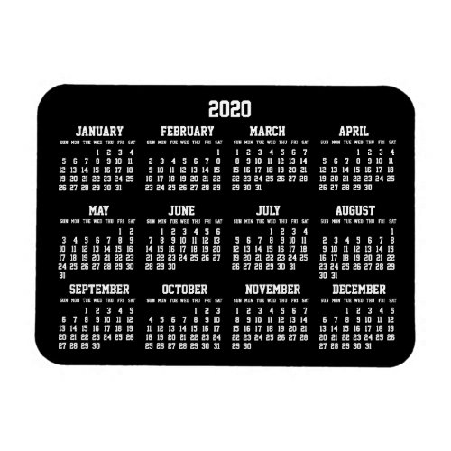 Black Yearly Calendar 2020 Small Flexible Magnets