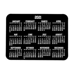 Black Yearly Calendar 2021 Small Flexible Magnets