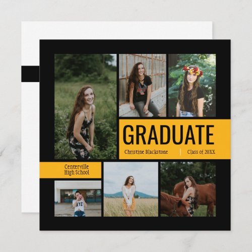 Black  Yellow 6 Photo Graduation Invitation