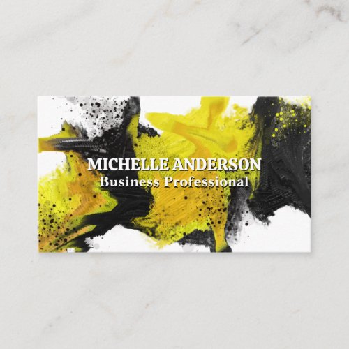 Black Yellow Abstract Expressive Paint Business Card