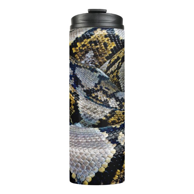 Black, yellow, and gray python thermal tumbler (Front)