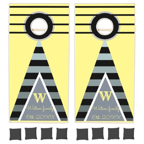 Black yellow and grey stripes pattern cornhole cornhole set