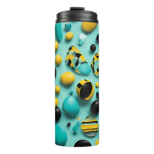 Black Yellow and Teal pebbles Abstract Design Thermal Tumbler