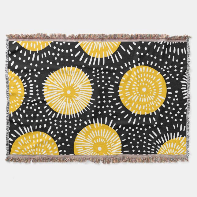 Black yellow and white doodle burst throw blanket (Front)