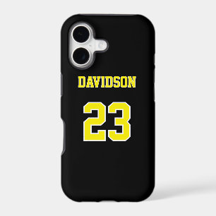Black Yellow and White Jersey Name Number iPhone 17 Case