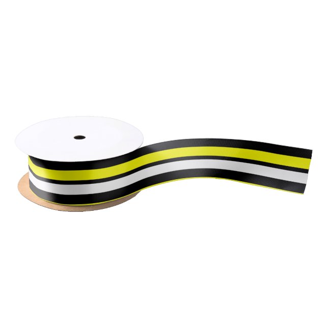 Black Yellow and White Striped Satin Ribbon (Spool)