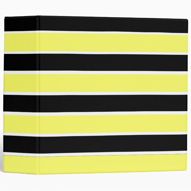 Black, Yellow and White Stripes 3 Ring Binder (Front/Spine)