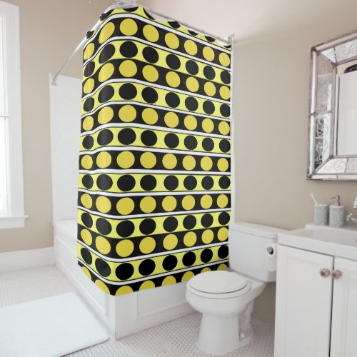 Black Yellow and White Stripes and Polka Dots sho Shower Curtain