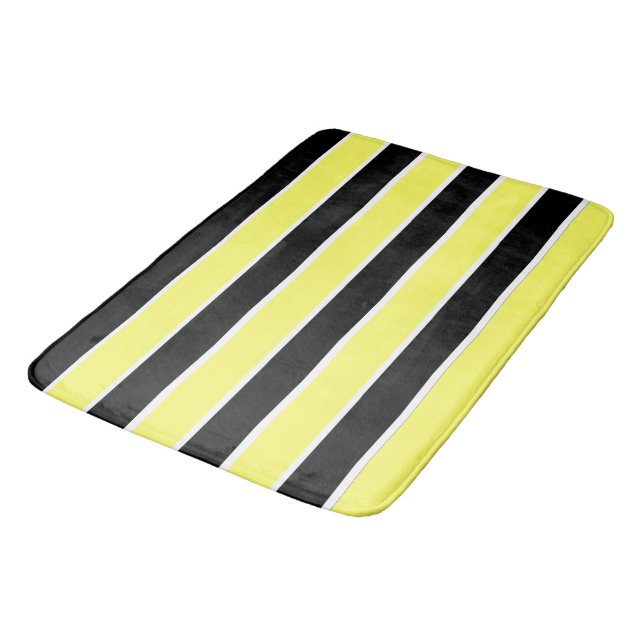 Black, Yellow and White Stripes Bath Mat (Angled)