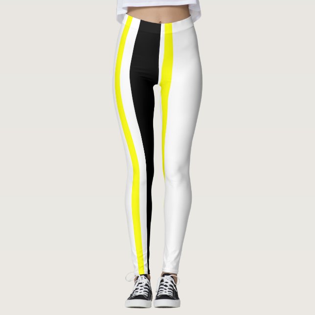 Black yellow and white stripes leggings (Front)